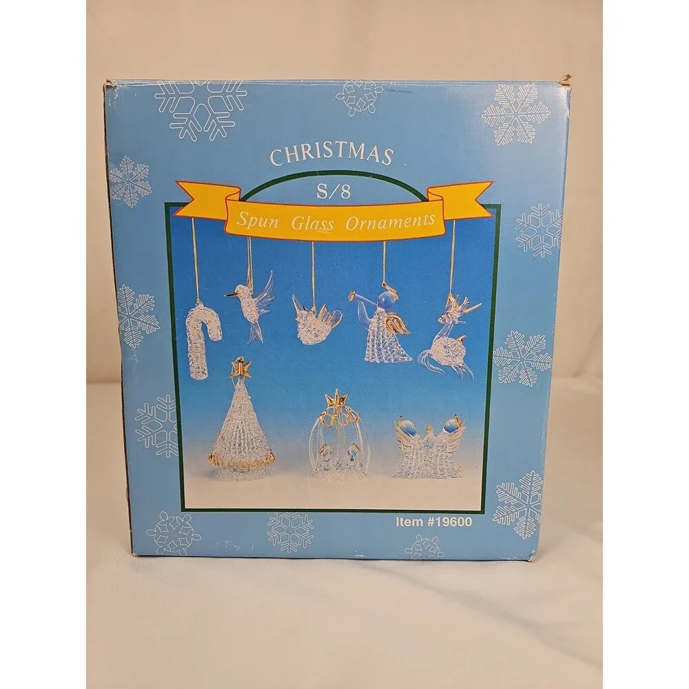 Vintage Spun Glass Christmas Ornament Set of 8 Complete w/ Original Box